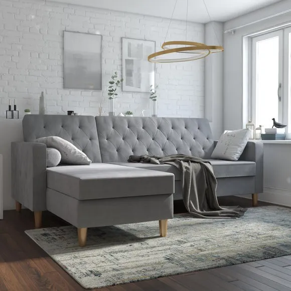 Corner Chaise Futon with Storage - Grey, Chenille image
