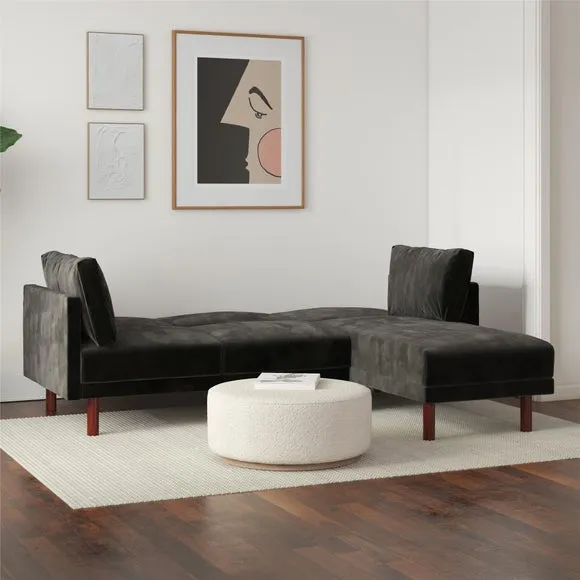 Corner Chaise Sofa Bed with Storage - Black, Velvet