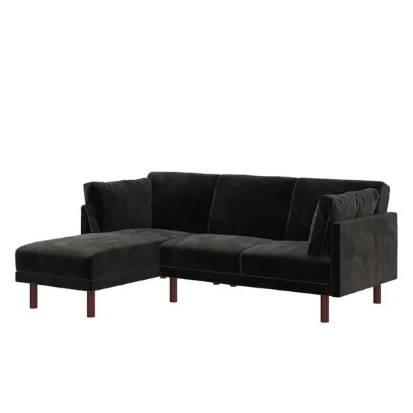 Corner Chaise Sofa Bed with Storage - Black, Velvet