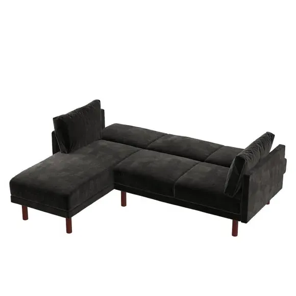 Corner Chaise Sofa Bed with Storage - Black, Velvet