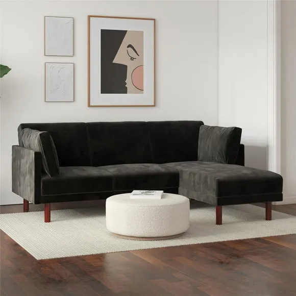 Corner Chaise Sofa Bed with Storage - Black, Velvet image