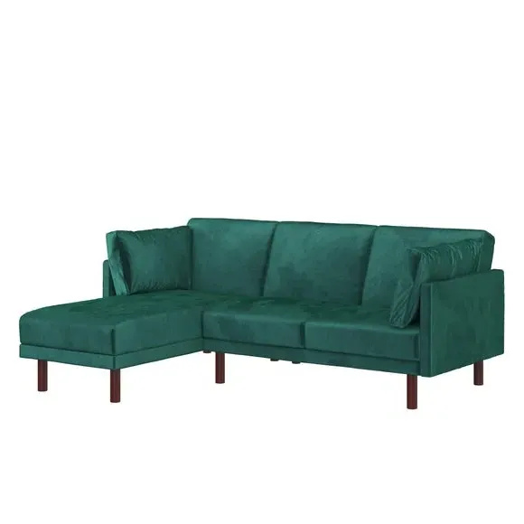 Corner Chaise Sofa Bed with Storage - Green, Velvet