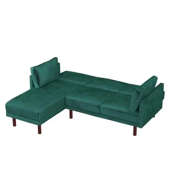 Corner Chaise Sofa Bed with Storage - Green, Velvet