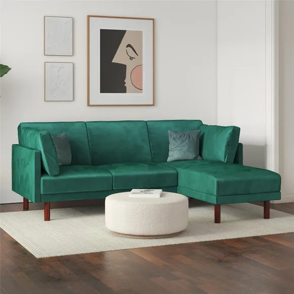 Corner Chaise Sofa Bed with Storage - Green, Velvet