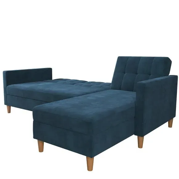 Corner Sofa Bed with Storage - Blue, Chenille