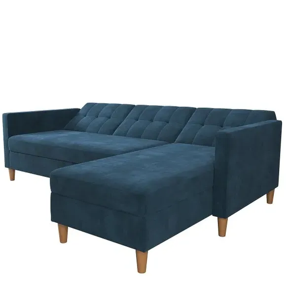 Corner Sofa Bed with Storage - Blue, Chenille