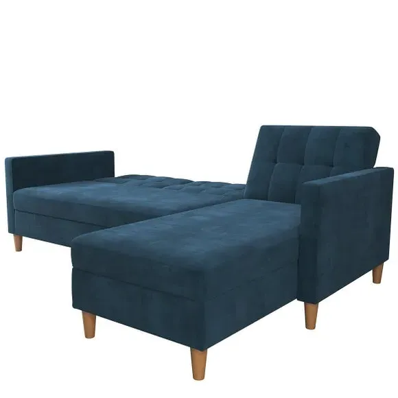 Corner Sofa Bed with Storage - Blue, Chenille