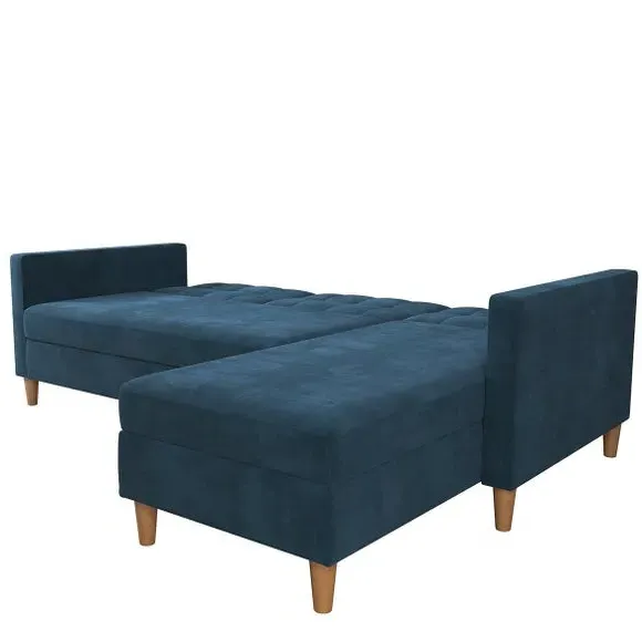 Corner Sofa Bed with Storage - Blue, Chenille