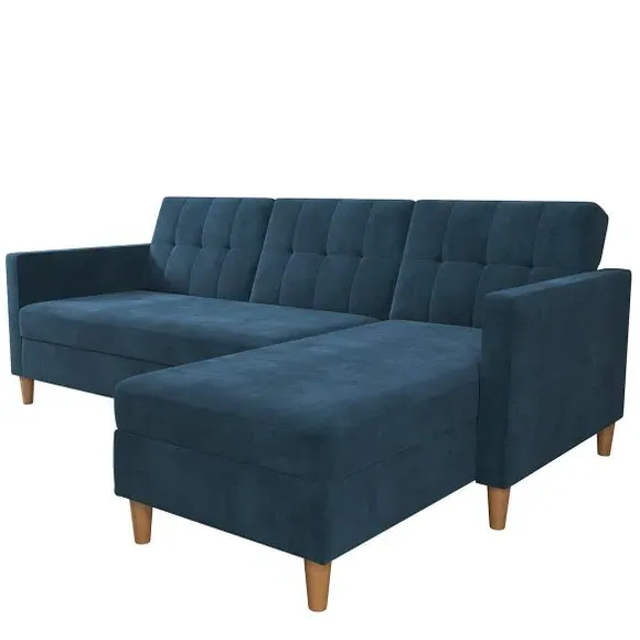 Corner Sofa Bed with Storage - Blue, Chenille image