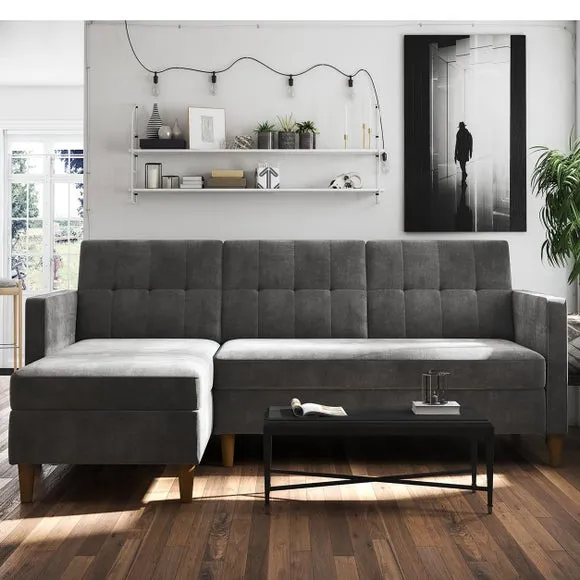 Corner Sofa Bed with Storage - Grey, Chenille