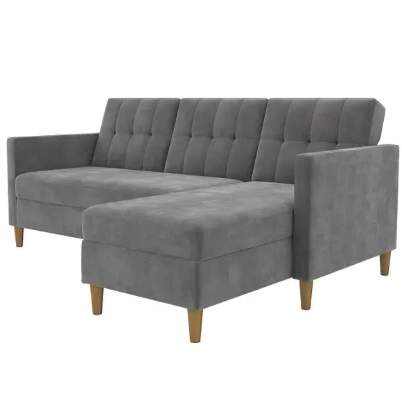 Corner Sofa Bed with Storage - Grey, Chenille