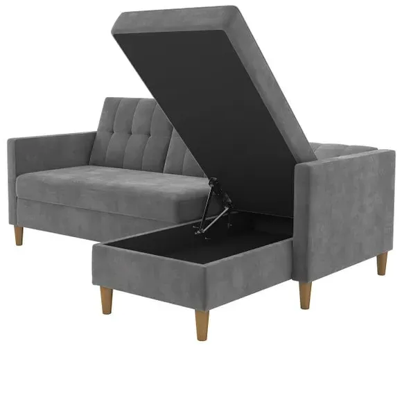 Corner Sofa Bed with Storage - Grey, Chenille