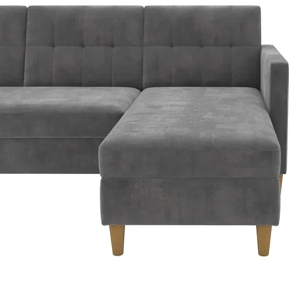 Corner Sofa Bed with Storage - Grey, Chenille