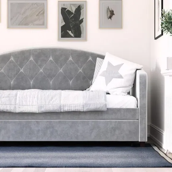 Daybed with Trundle - Grey, Velvet