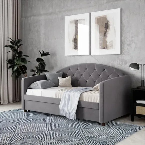 Daybed with Trundle - Grey, Velvet