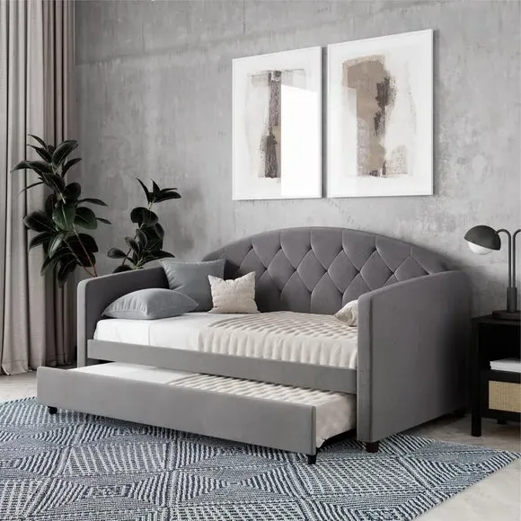 Daybed with Trundle - Grey, Velvet image