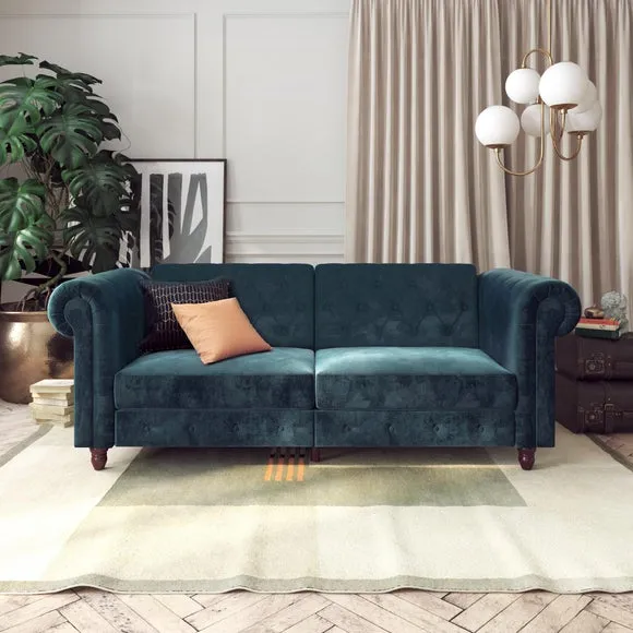Double Chesterfield Sofa Bed - Blue, Velvet