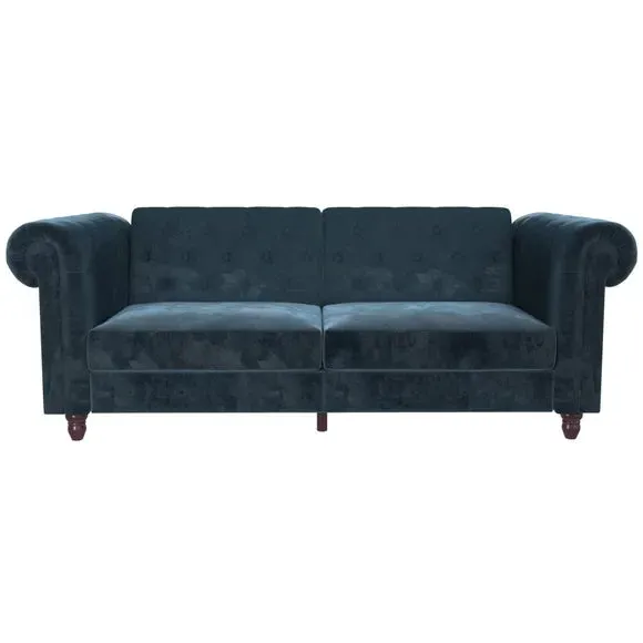 Double Chesterfield Sofa Bed - Blue, Velvet