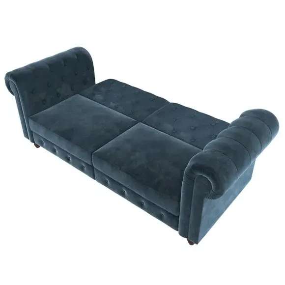 Double Chesterfield Sofa Bed - Blue, Velvet