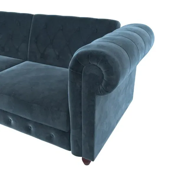 Double Chesterfield Sofa Bed - Blue, Velvet