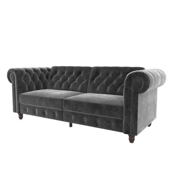 Double Chesterfield Sofa Bed - Grey, Velvet
