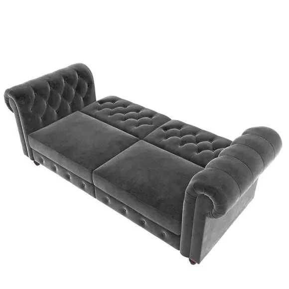 Double Chesterfield Sofa Bed - Grey, Velvet