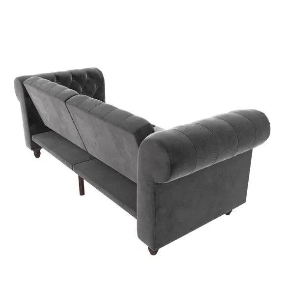 Double Chesterfield Sofa Bed - Grey, Velvet