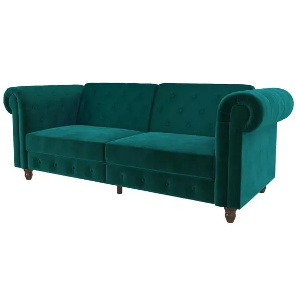 Double Chesterfield Sofa Bed - Teal, Velvet