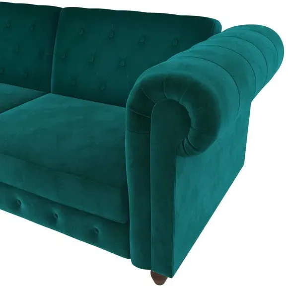Double Chesterfield Sofa Bed - Teal, Velvet