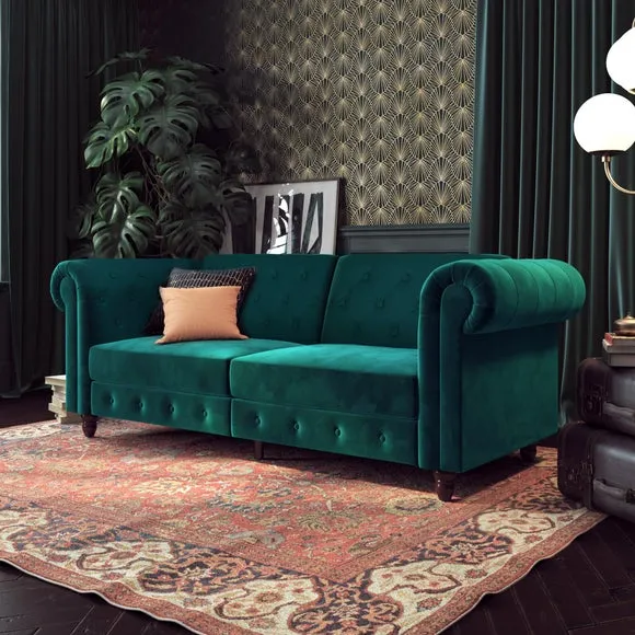 Double Chesterfield Sofa Bed - Teal, Velvet