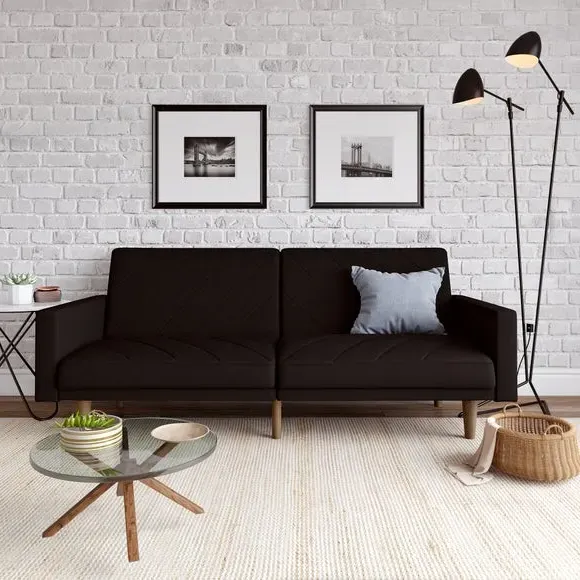Double Sofa Bed with Split Back - Black, Linen image