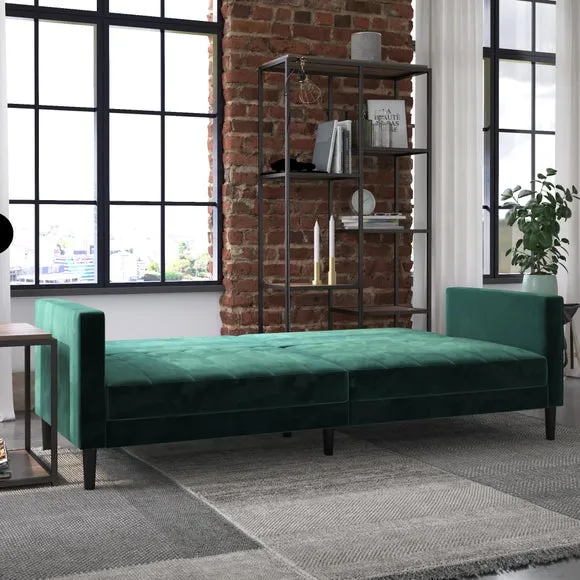 Double Sofa Bed with Split-Back - Green, Velvet