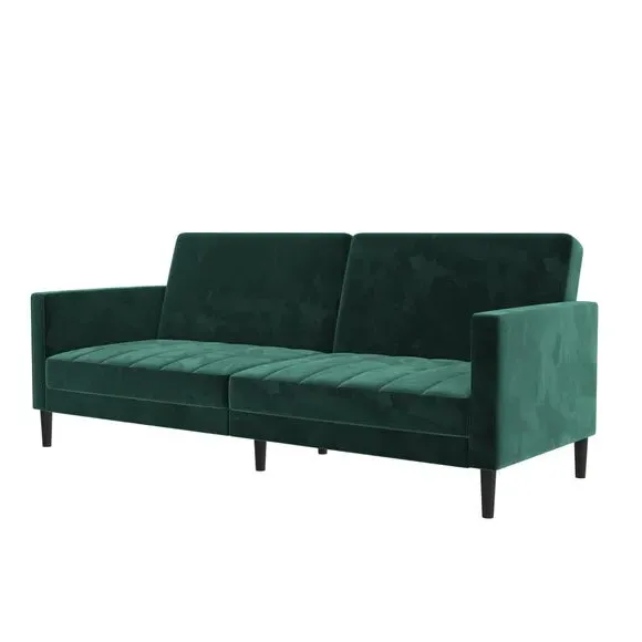 Double Sofa Bed with Split-Back - Green, Velvet image