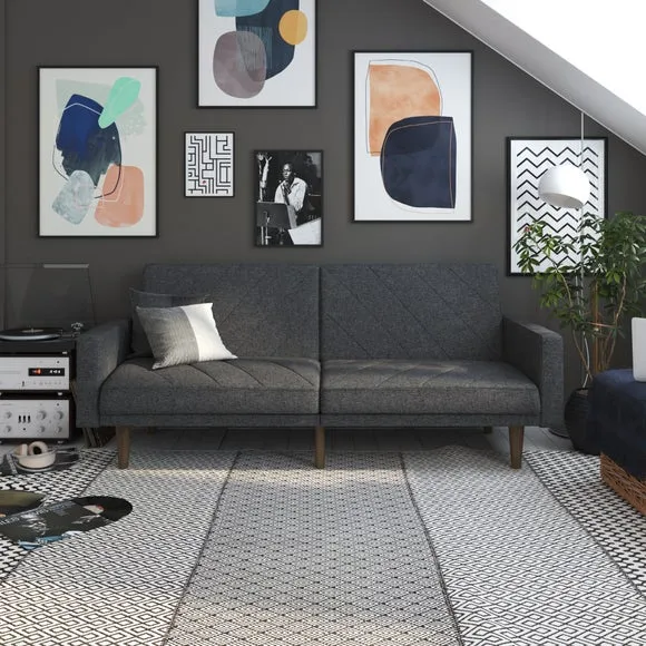 Double Sofa Bed with Split Back - Grey, Linen