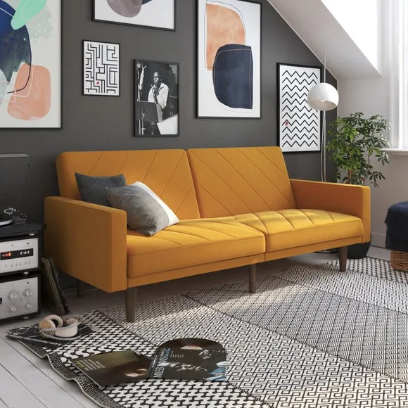 Double Sofa Bed with Split Back - Mustard, Linen