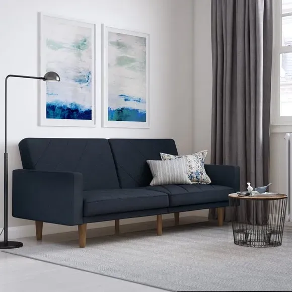 Double Sofa Bed with Split Back - Navy, Linen