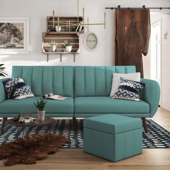 Double Sofa Bed with Storage - Blue, Linen image