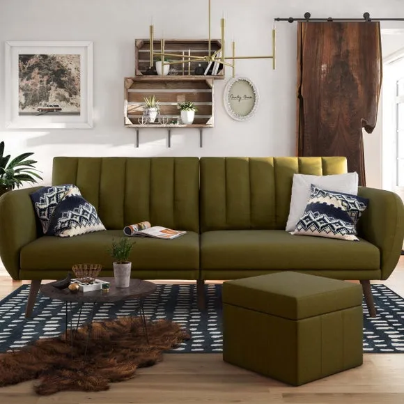 Double Sofa Bed with Storage - Green, Linen