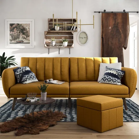 Double Sofa Bed with Storage - Mustard, Linen