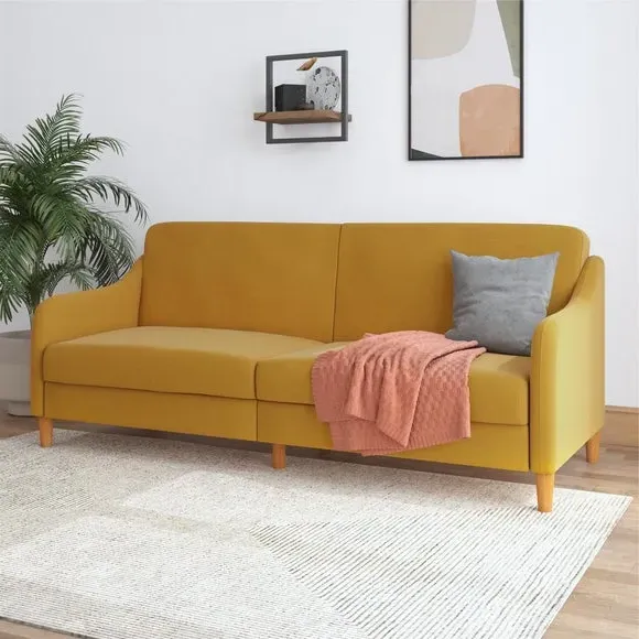 Double Sofa Bed with Storage - Mustard, Linen