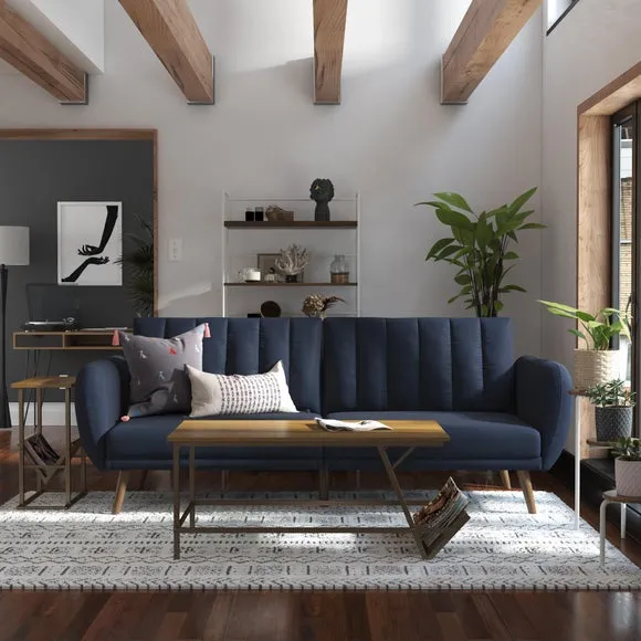 Double Sofa Bed with Storage - Navy, Linen