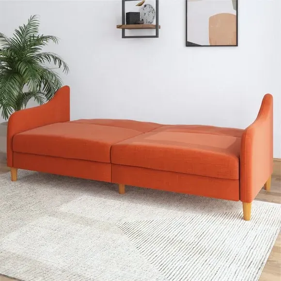 Double Sofa Bed with Storage - Orange, Linen