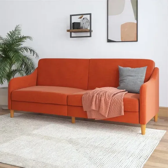 Double Sofa Bed with Storage - Orange, Linen