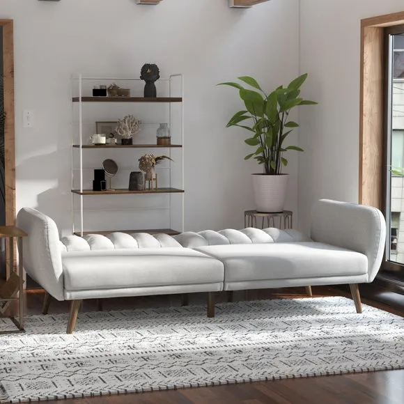 Double Sofa Bed with Tufted Design - Light Grey, Linen
