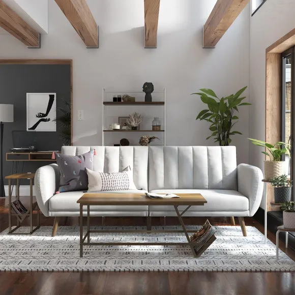 Double Sofa Bed with Tufted Design - Light Grey, Linen