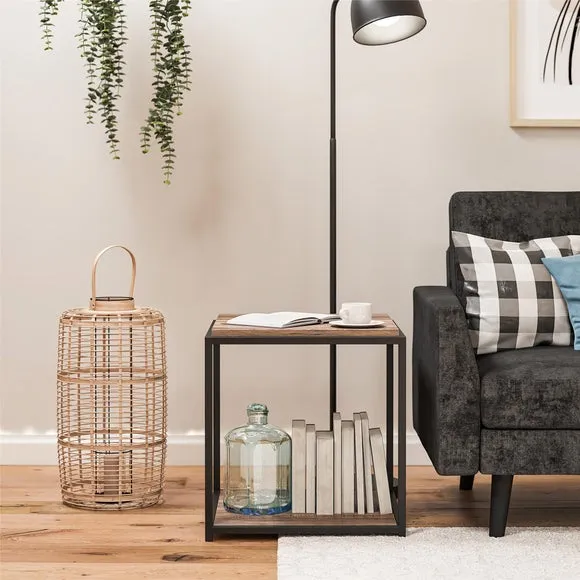 End Table with Storage Shelf - Oak, Wood