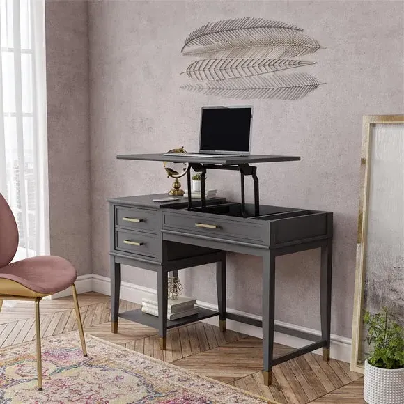 Lift Desk with Storage - Graphite, Wood