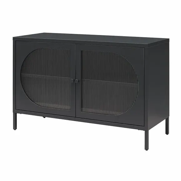 Low Sideboard with Fluted Doors - Black, Glass