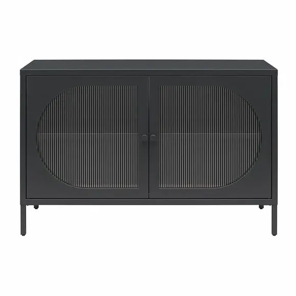 Low Sideboard with Fluted Doors - Black, Glass