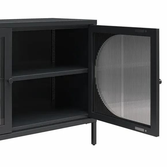 Low Sideboard with Fluted Doors - Black, Glass